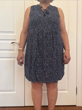 Old Navy Navy Blue Sleeveless Polka Dot Shift Dress
